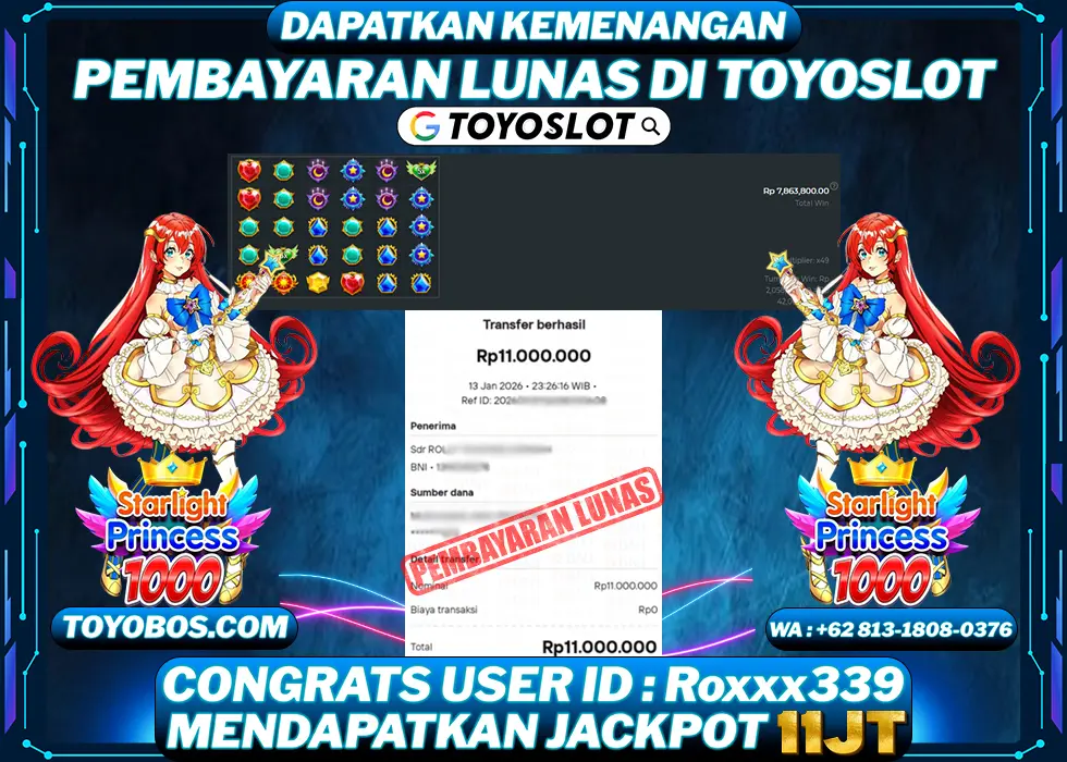 TOYOSLOT - BUKTI KEMENANGAN Starlight Princess 1000 Rp11,000,000,- LUNAS